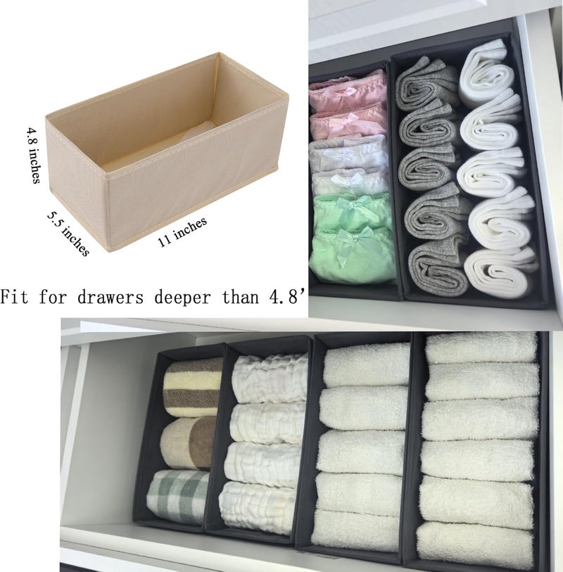 Bructhun Sock Drawer Organizer 3 Pack - Collapsible Fabric Storage Bins for Underwear Divider, Small Closet Organizers with 3 Compartments, Beige - Image 4